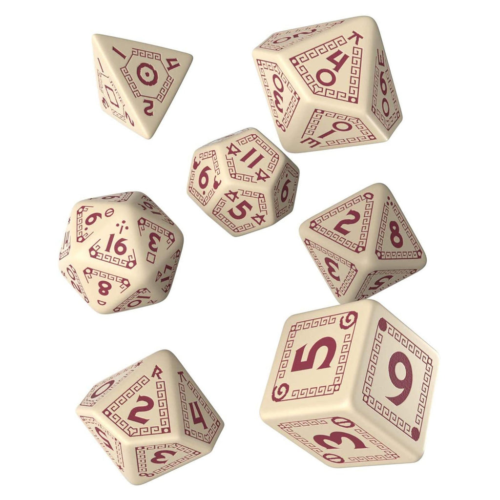 Q-Workshop RuneQuest Beige & Burgundy Roleplaying 7 Piece Dice Set