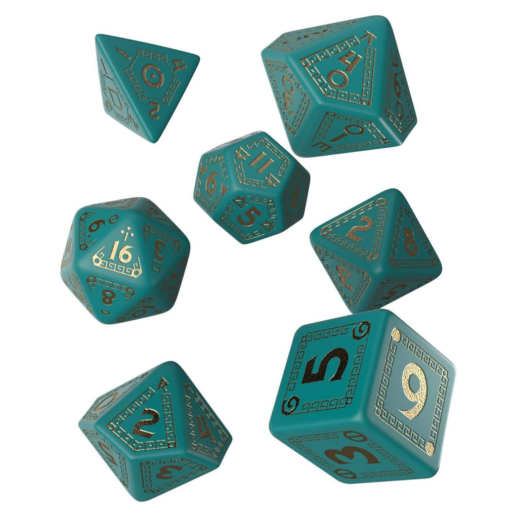 Q-Workshop RuneQuest Turquoise & Gold Roleplaying 7 Piece Dice Set