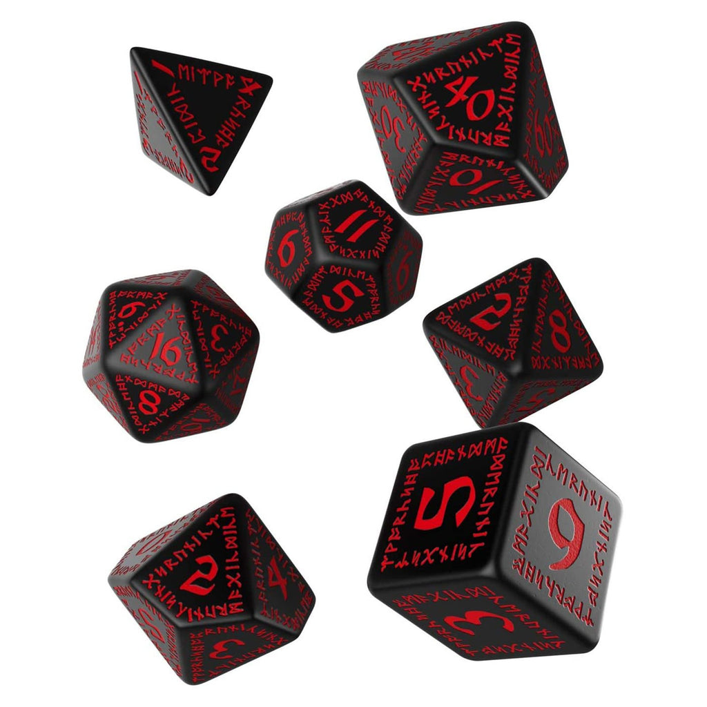 Q-Workshop Runic Black & Red Roleplaying 7 Piece Dice Set