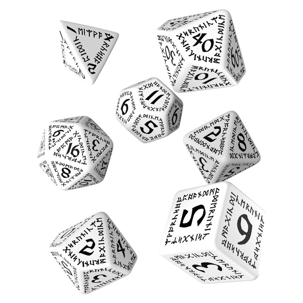 Q-Workshop Runic White & Black Roleplaying 7 Piece Dice Set