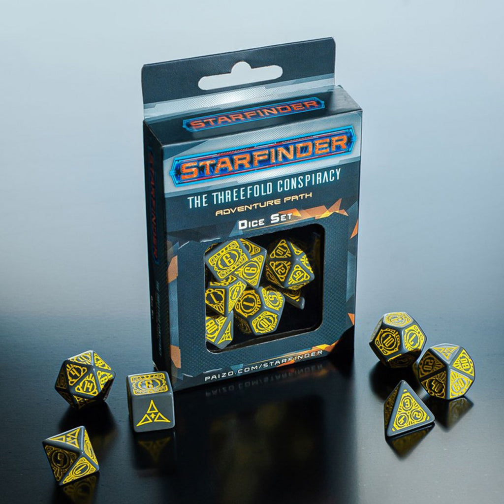 Q-Workshop Starfinder The Threefold Conspiracy Roleplaying 7 Piece Dice Set - Radar Toys