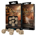 Q-Workshop Steampunk Beige Black 7 Piece Dice Set - Radar Toys