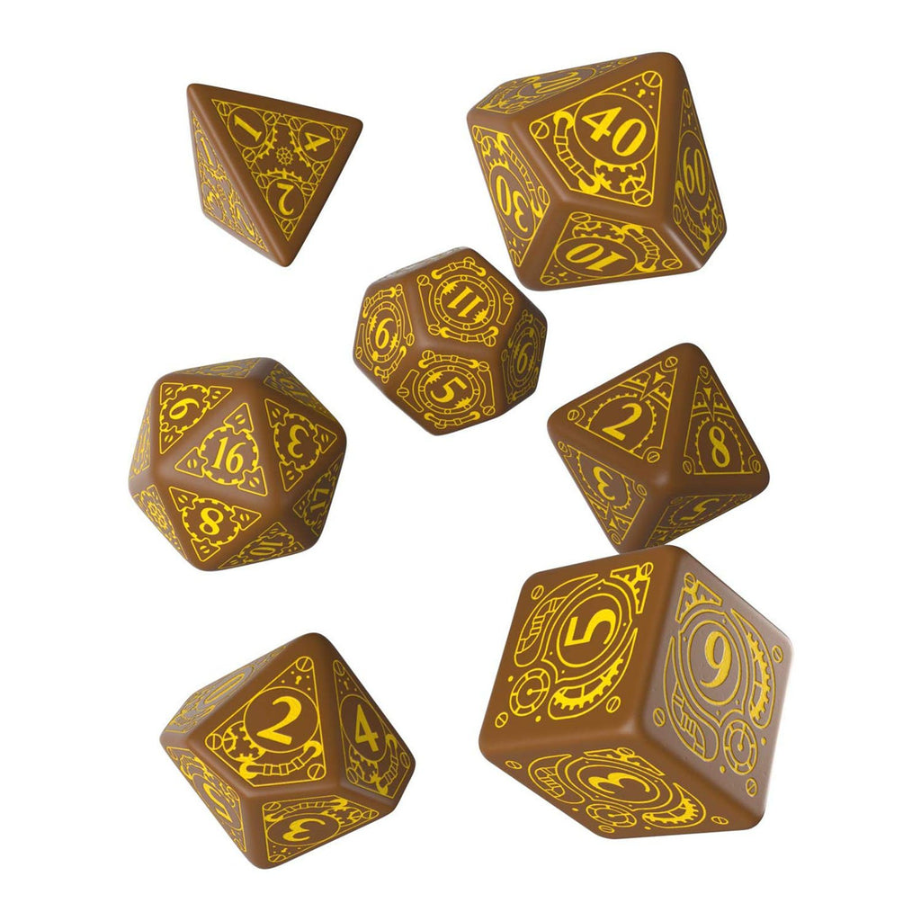 Q-Workshop Steampunk Brown Yellow 7 Piece Dice Set