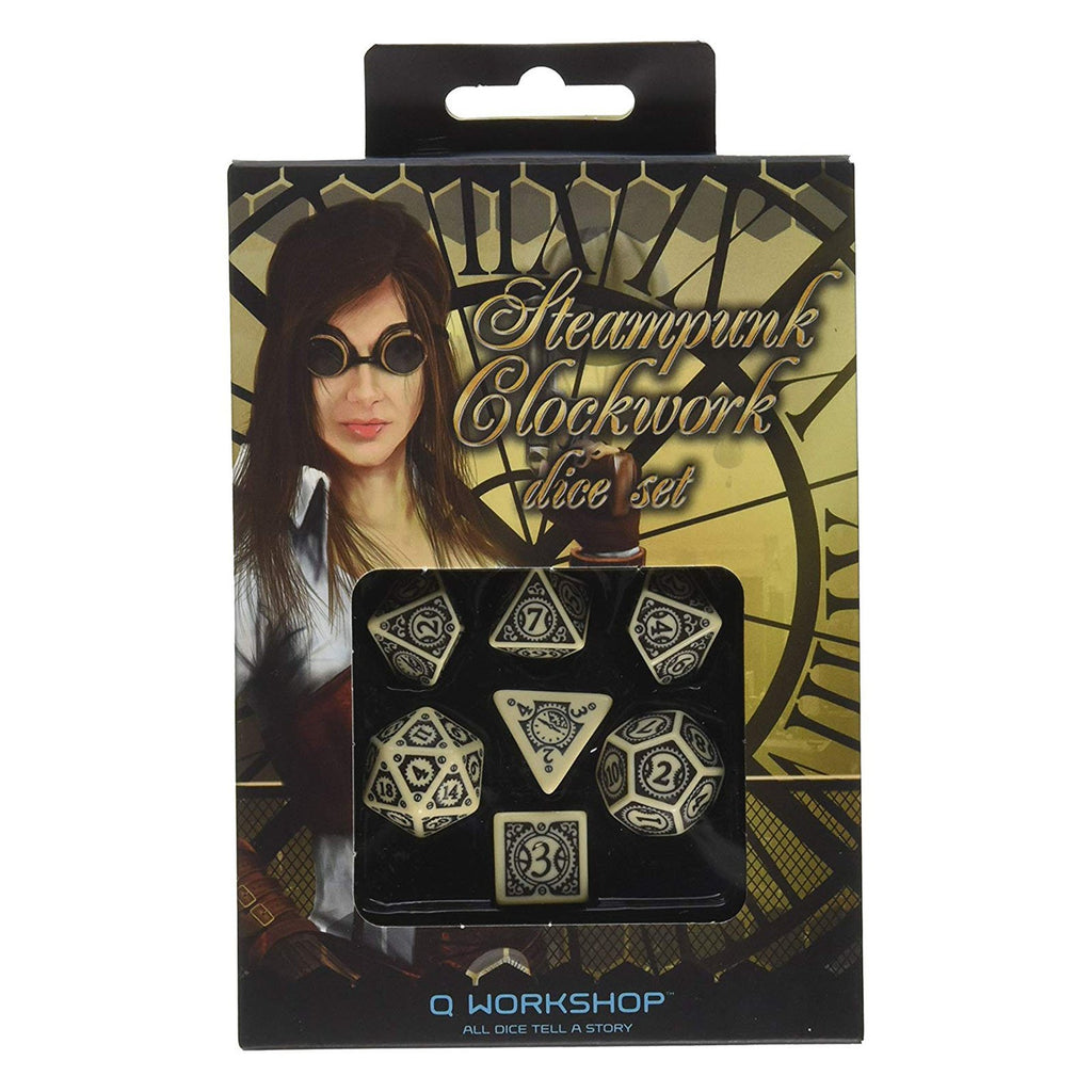 Q-Workshop Steampunk Clockwork Beige Brown 7 Piece Dice Set