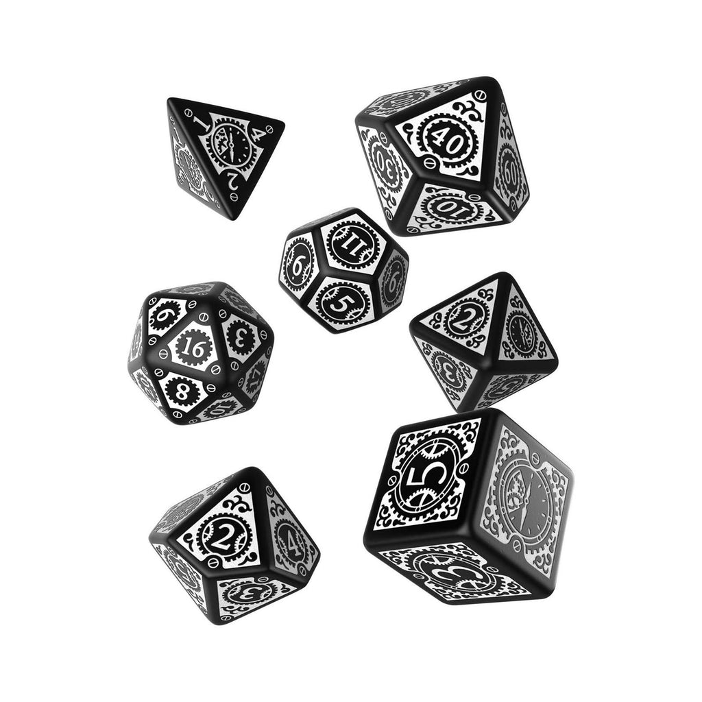 Q-Workshop Steampunk Clockwork Black White 7 Piece Dice Set - Radar Toys