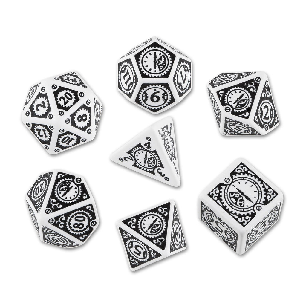 Q-Workshop Steampunk Clockwork White Black 7 Piece Dice Set