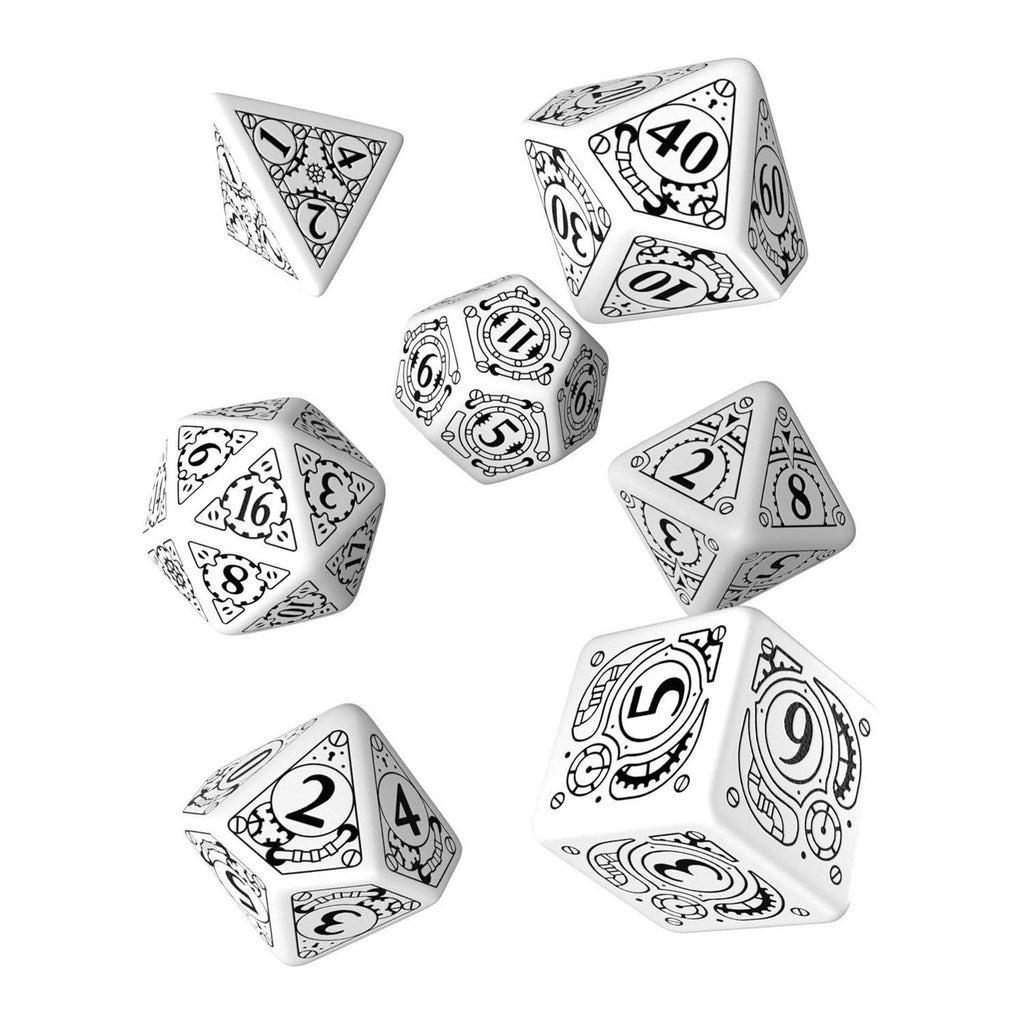 Q-Workshop Steampunk White Black 7 Piece Dice Set