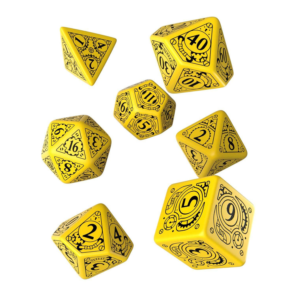 Q-Workshop Steampunk Yellow Black 7 Piece Dice Set