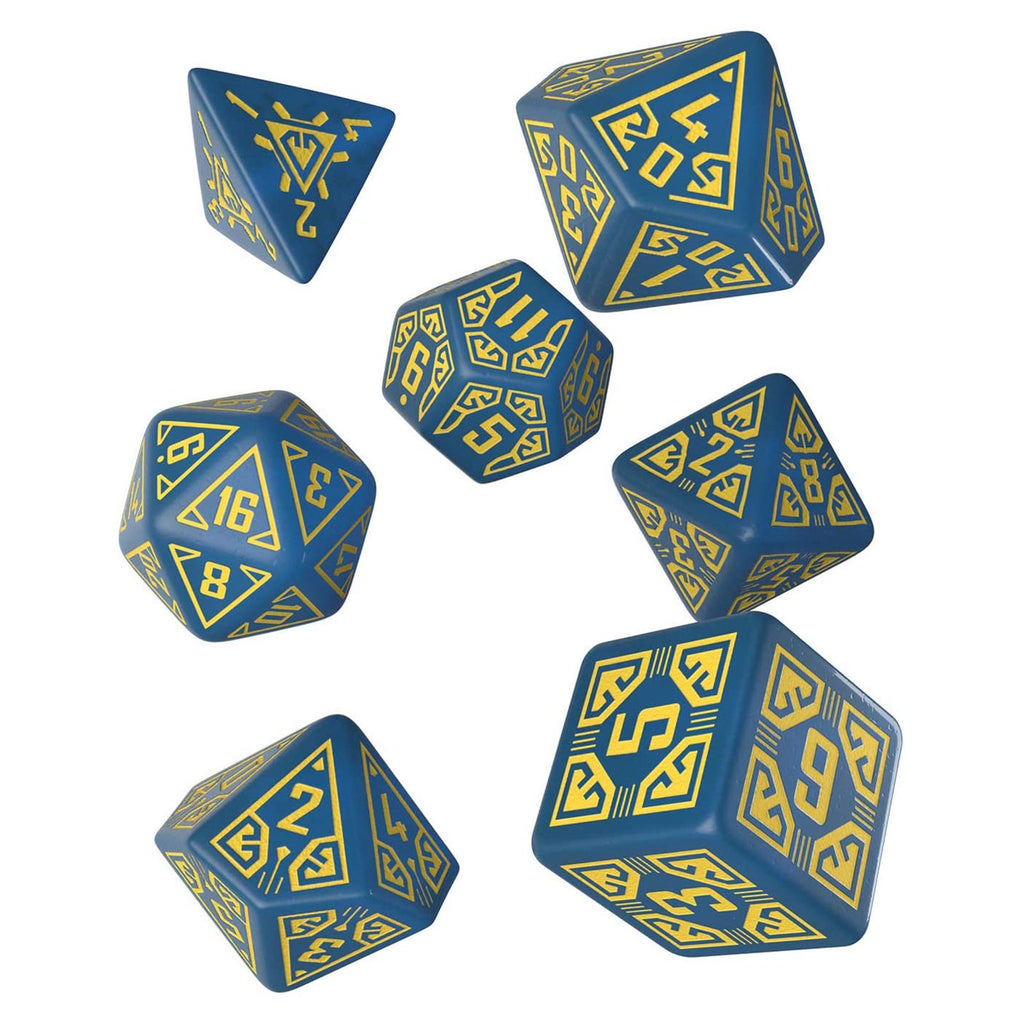 Q-Workshop Wizard Arcade Blue & Yellow Roleplaying 7 Piece Dice Set