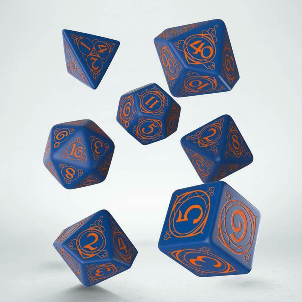 Q-Workshop Wizard Dark-Blue & Orange Roleplaying 7 Piece Dice Set