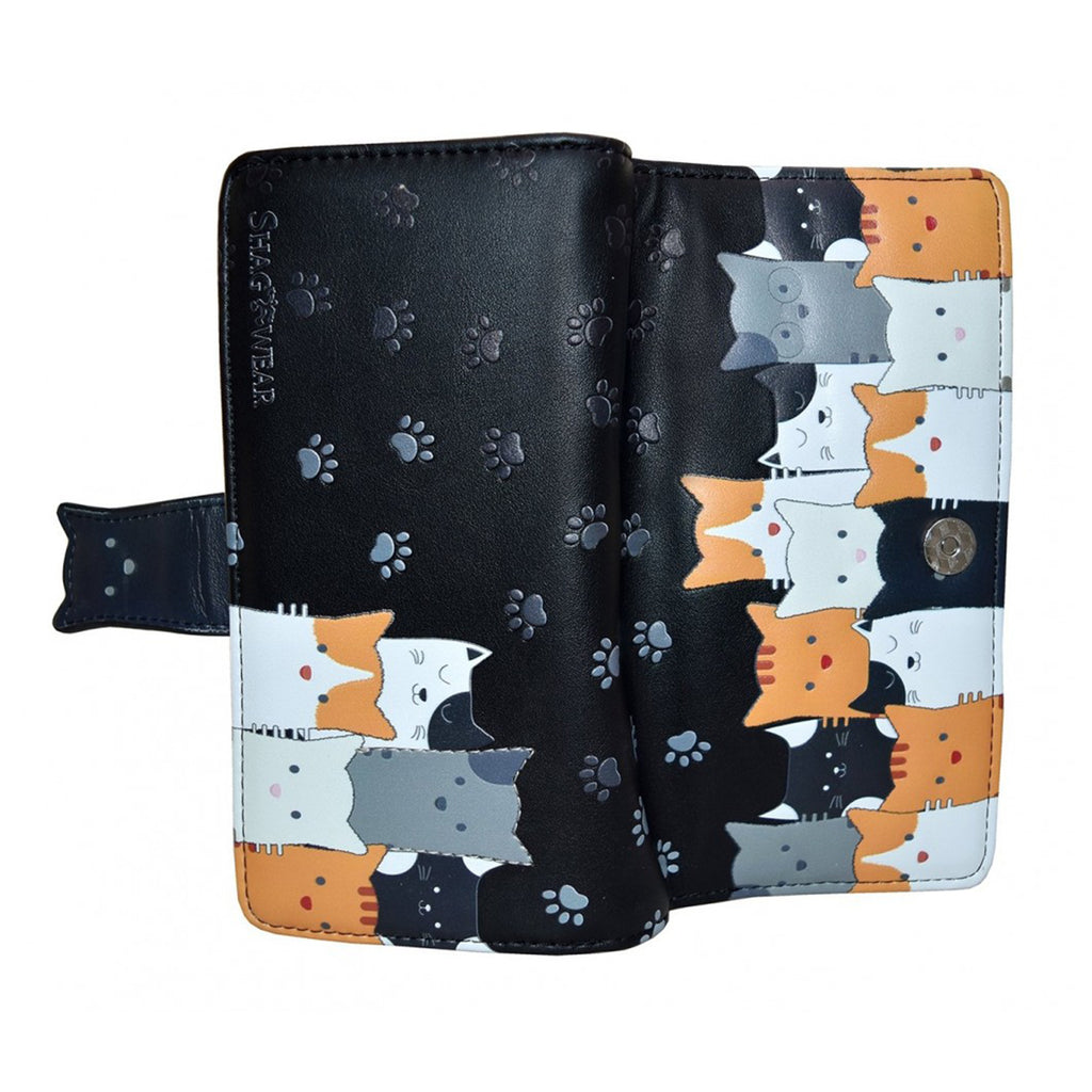 Shagwear Cat Crowd Large Black Zipper Wallet