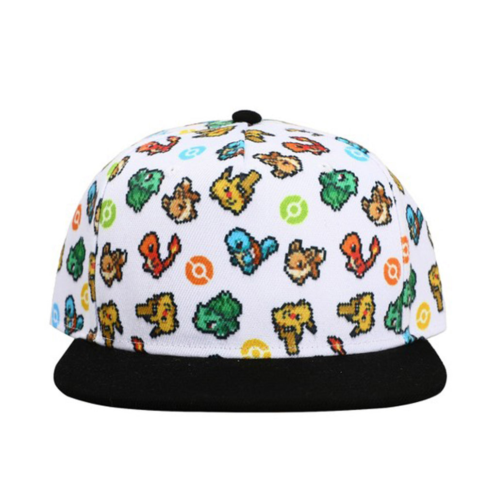 Bioworld Pokemon Starters Pixelated All Over Print Flat Bill Snapback Hat