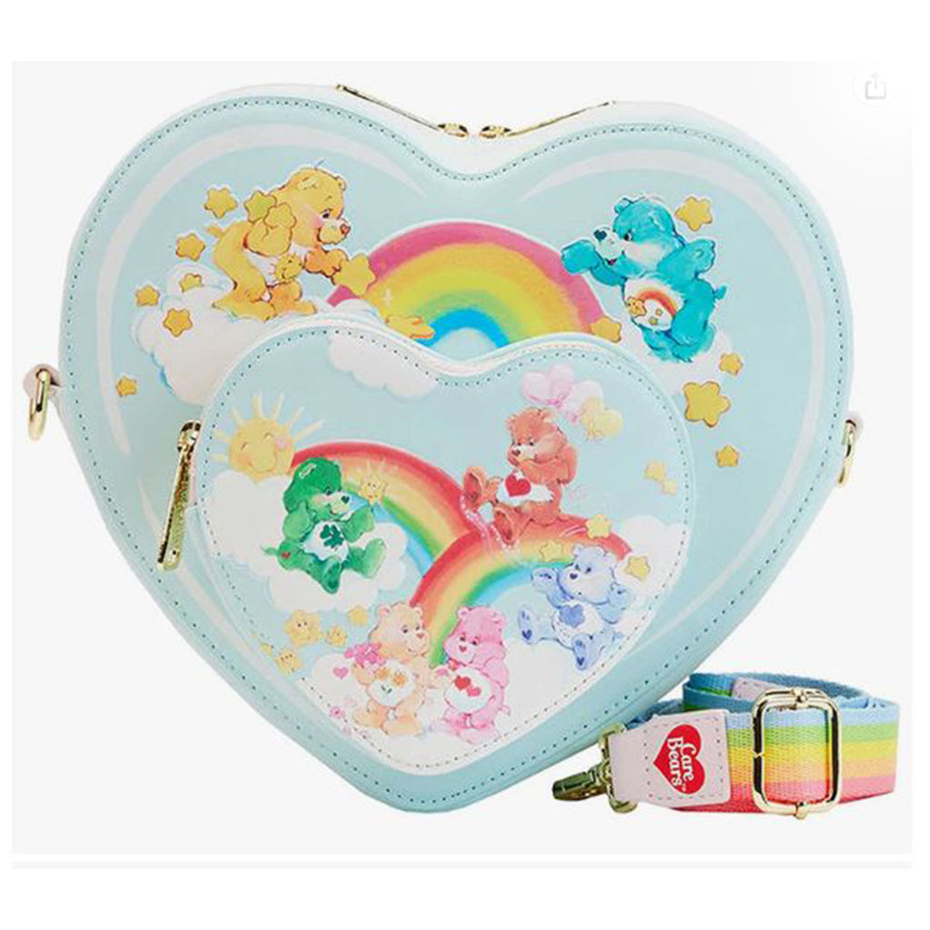Loungefly Care Bears Heart Cloud Party Rainbow Strap Crossbody Bag Purse