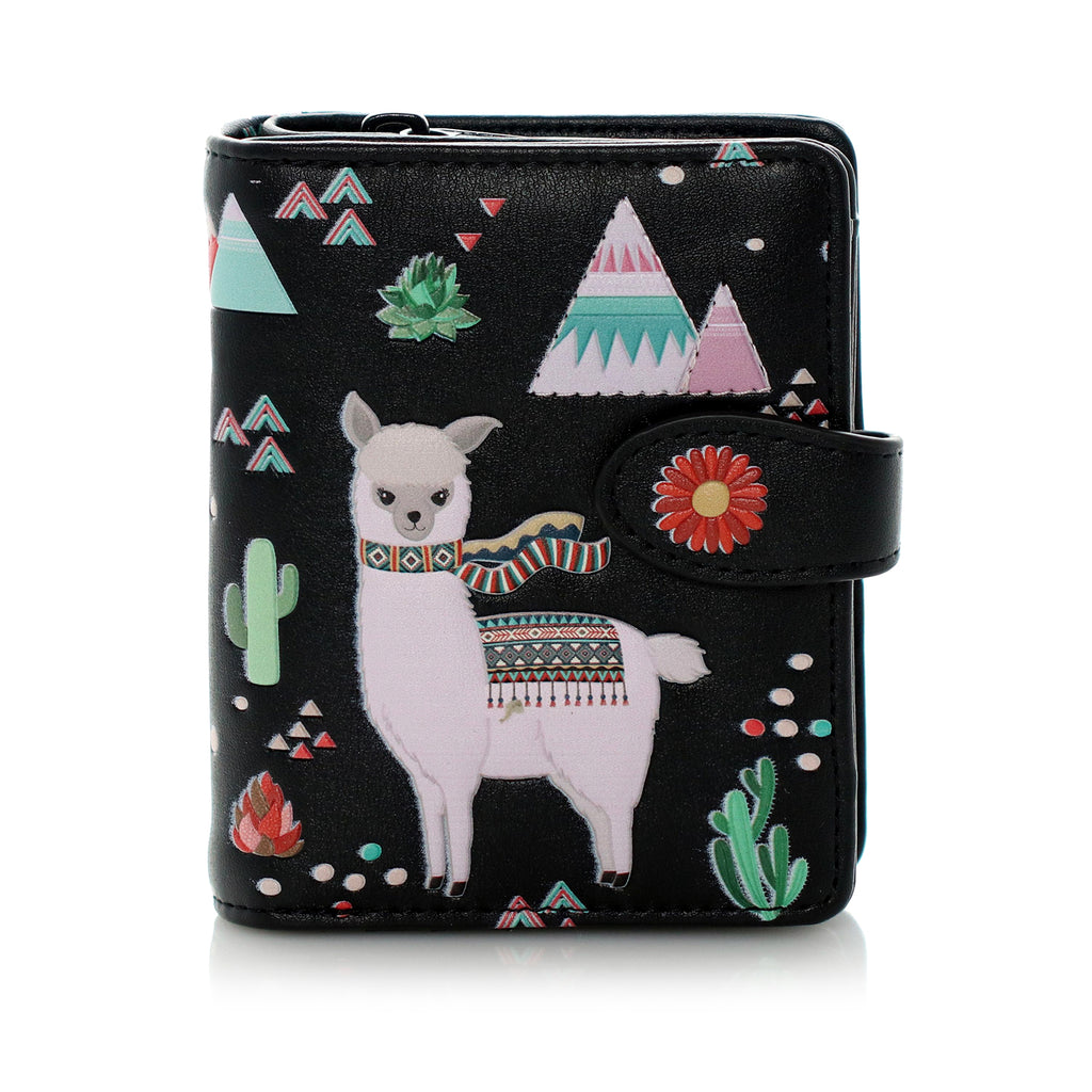 Shagwear Llama Pattern Small Black Zipper Wallet