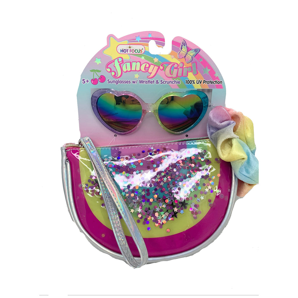 Hot Focus Fancy Girl Sunglasses With Wristlet And Scrunchie Rainbow Set
