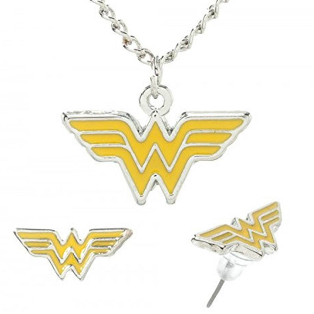 DC Comics Wonder Woman Enamel Fill Necklace Earrings Jewelry Set