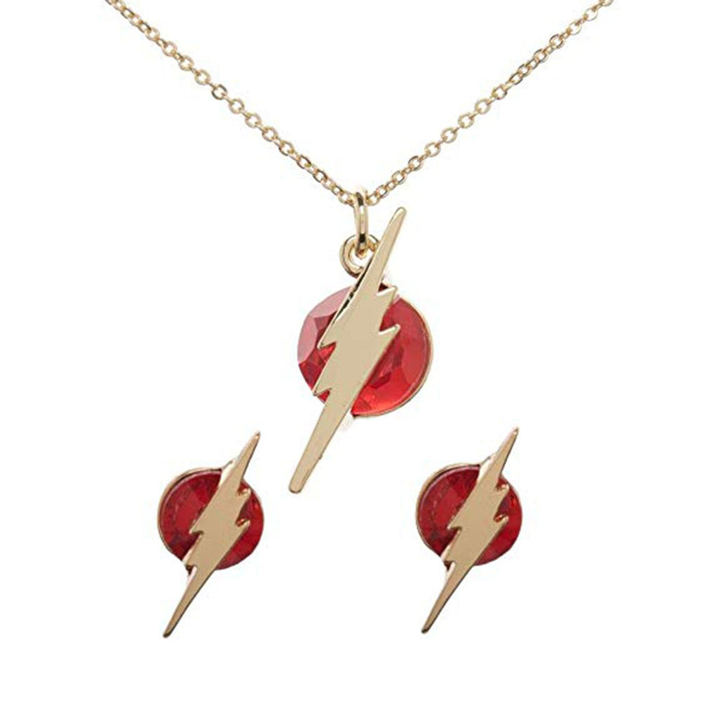 DC Flash Earrings Necklace Jewelry Set