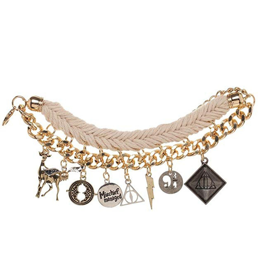 Harry Potter Deathly Hallows Gold And Cord Charm Bracelet