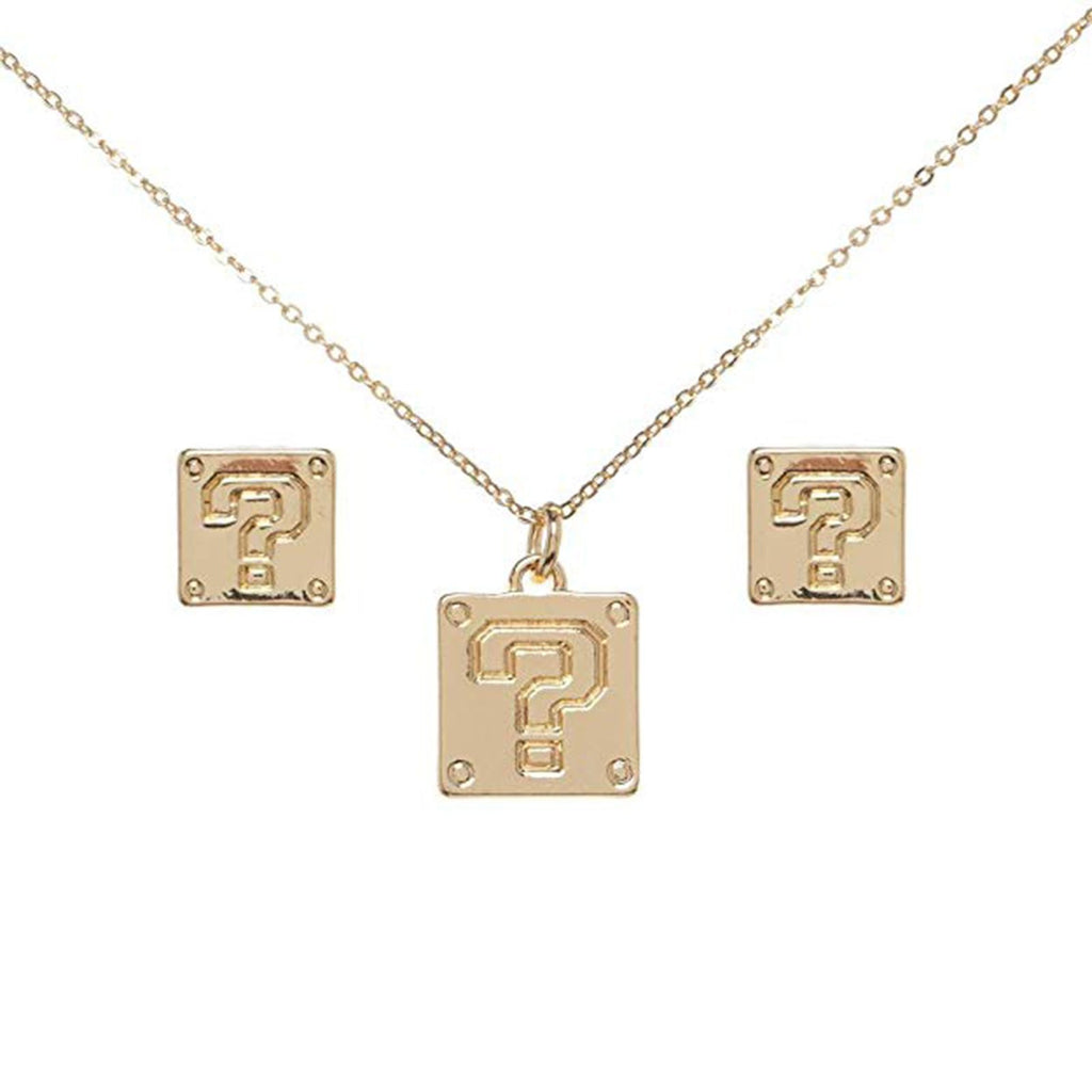 Super Mario Question Mark Block Earrings Necklace Jewelry Set