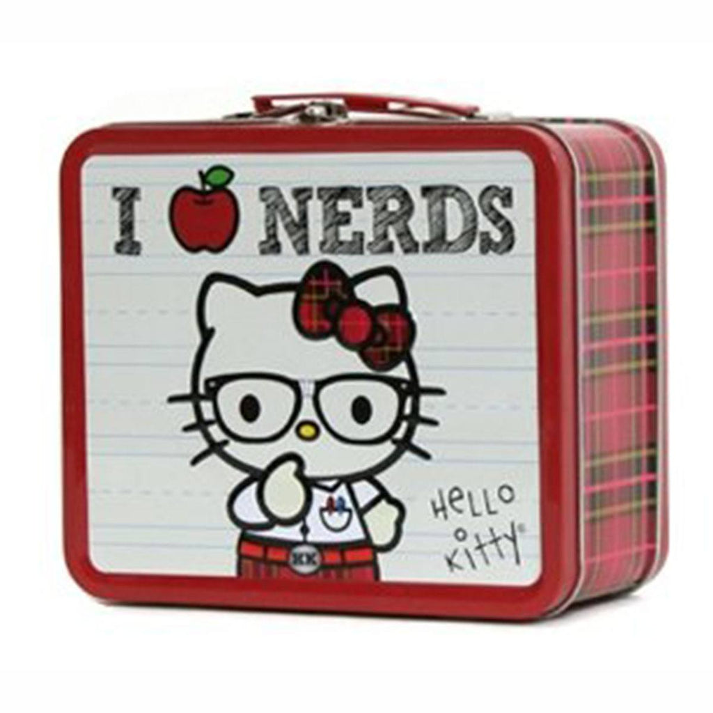 Hello Kitty Metal Tin Lunch Box I heart Nerds