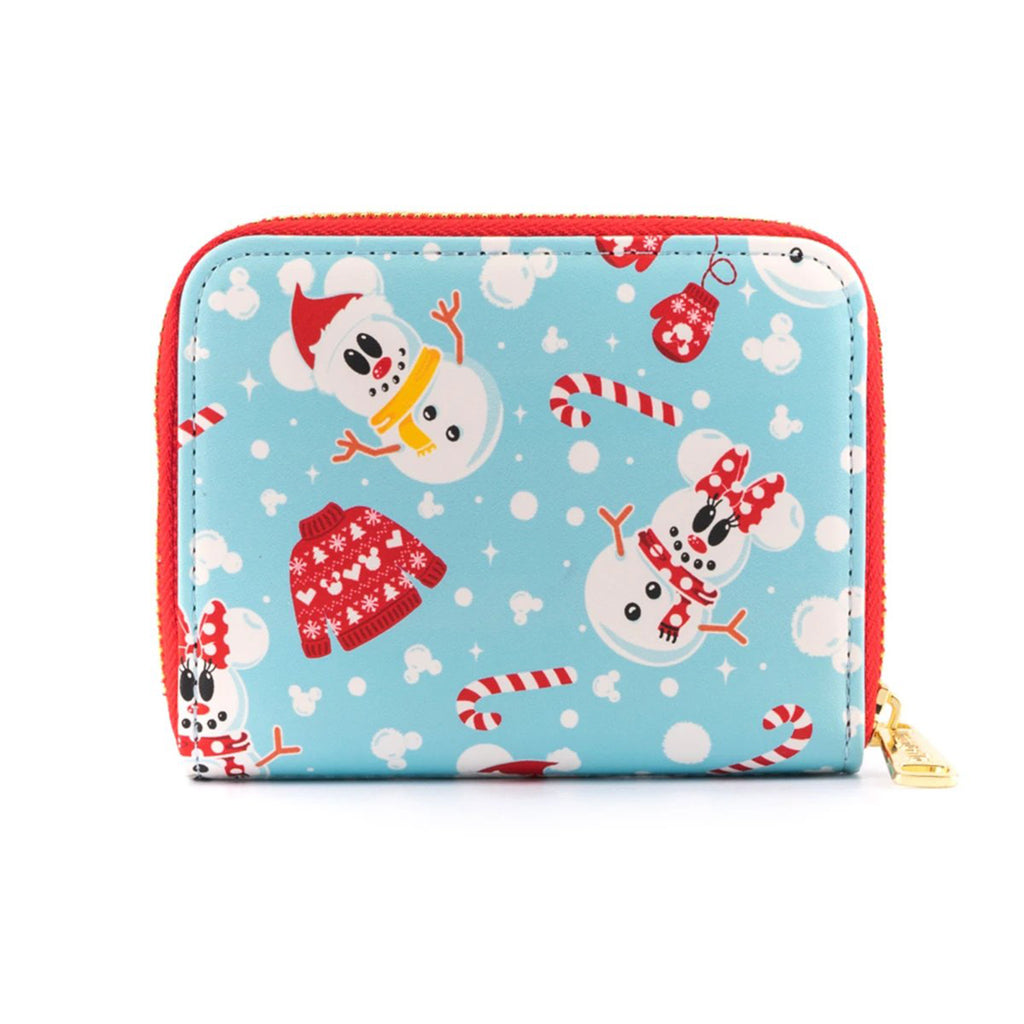 Loungefly Disney Mickey And Minnie Snowman All Over Print Zip Around Wallet