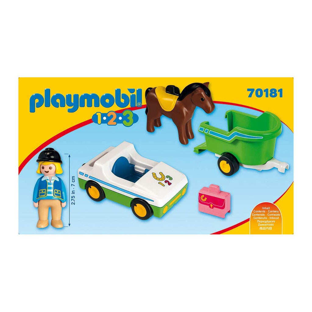 Playmobil 1-2-3 Car With Horse Trailer Building Set 70181 - Radar Toys