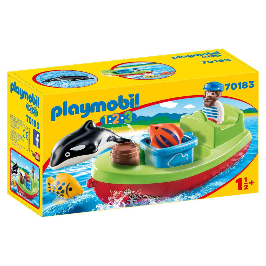 Playmobil 1-2-3 Fisherman With Boat Building Set 70183