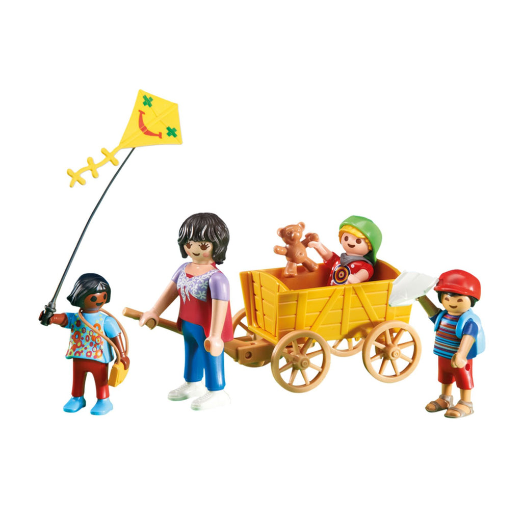 Playmobil Mother With Children And Wagon Building Set 6439 - Radar Toys