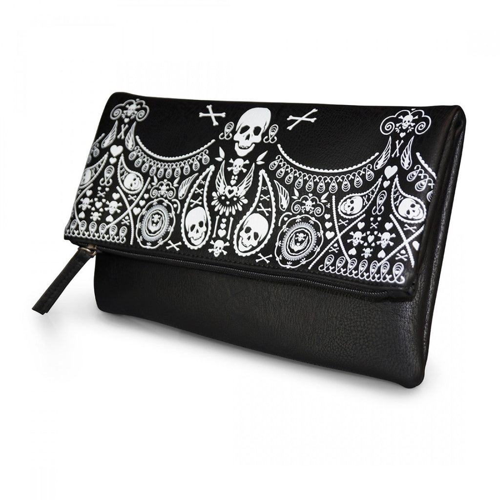 Bandana Skull Embossed Fold Over Clutch