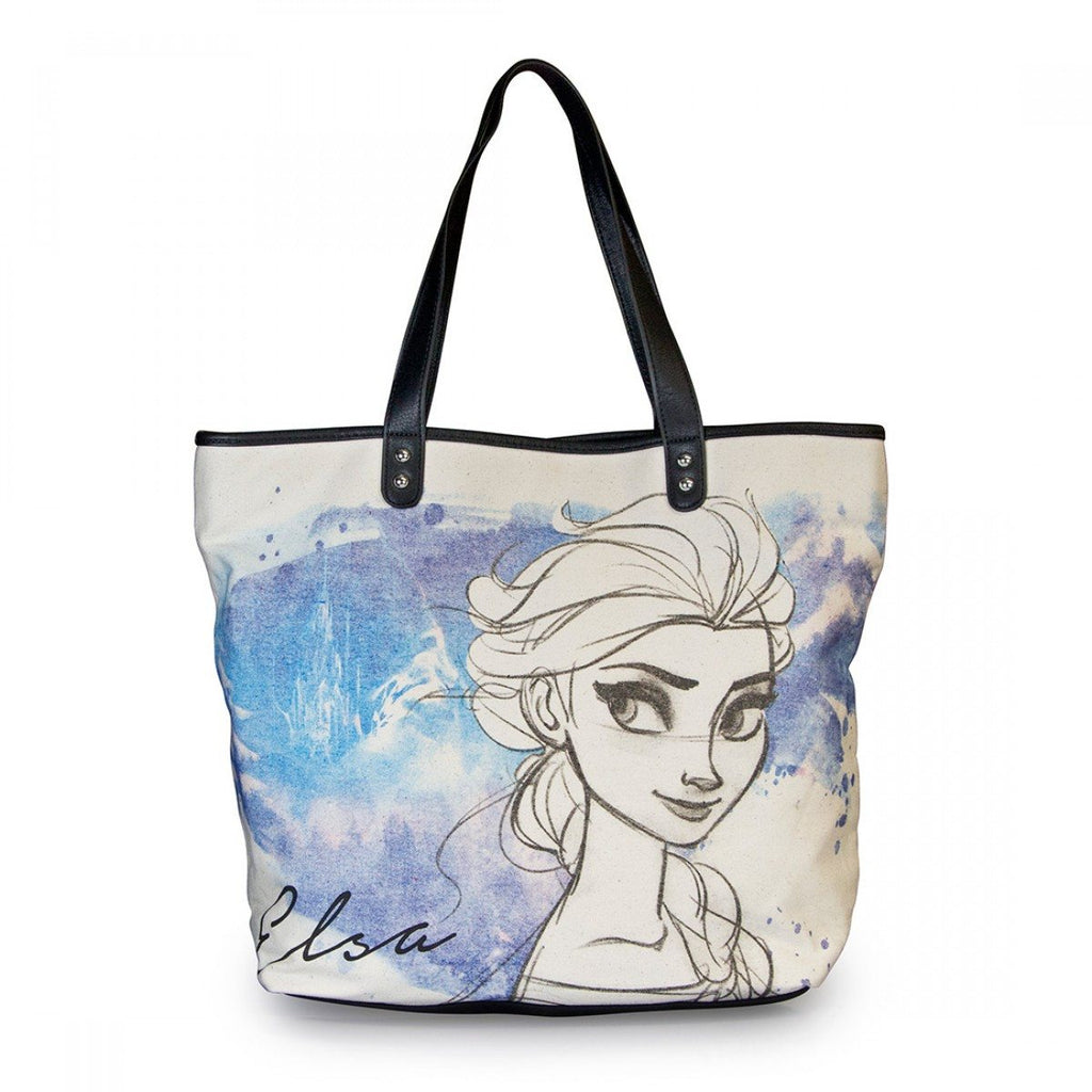 Disney Frozen Elsa Hand Drawn Canvas With Faux Leather Tote
