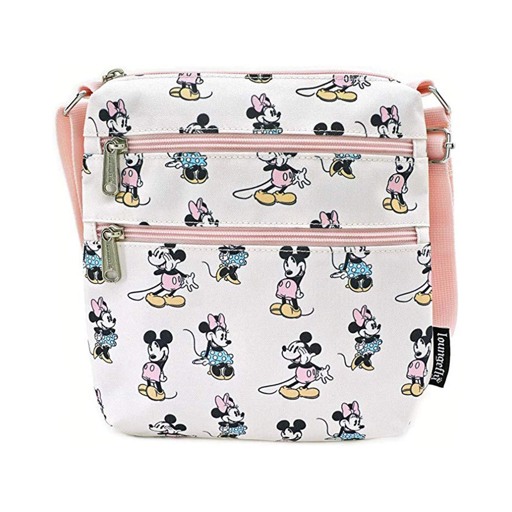 Loungefly Disney Pastel Minnie Mickey All Over Print Nylon Passport Bag Purse