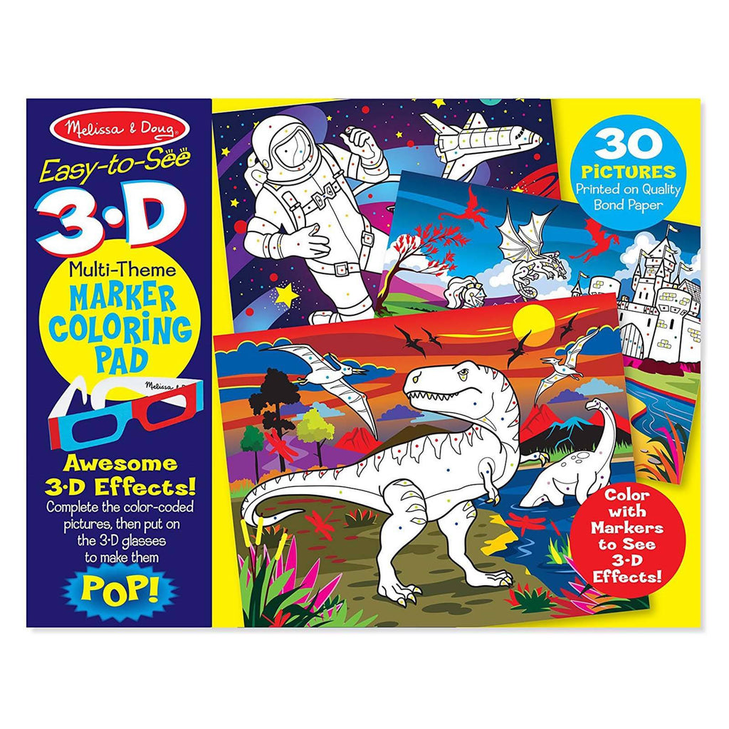 Melissa And Doug Easy To See Blue Multi-Theme 3D Marker Coloring Pad