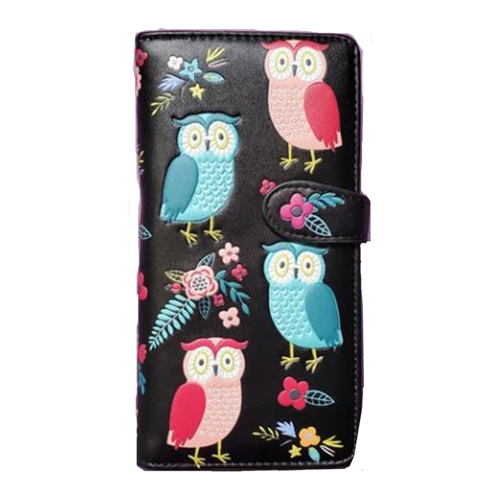 Shagwear Owl Garden Large Black Zipper Wallet