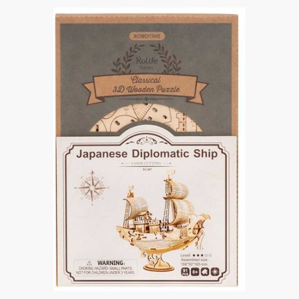 Robotime Classical Japanese Diplomatic Ship Wooden Puzzle Building Set - Radar Toys