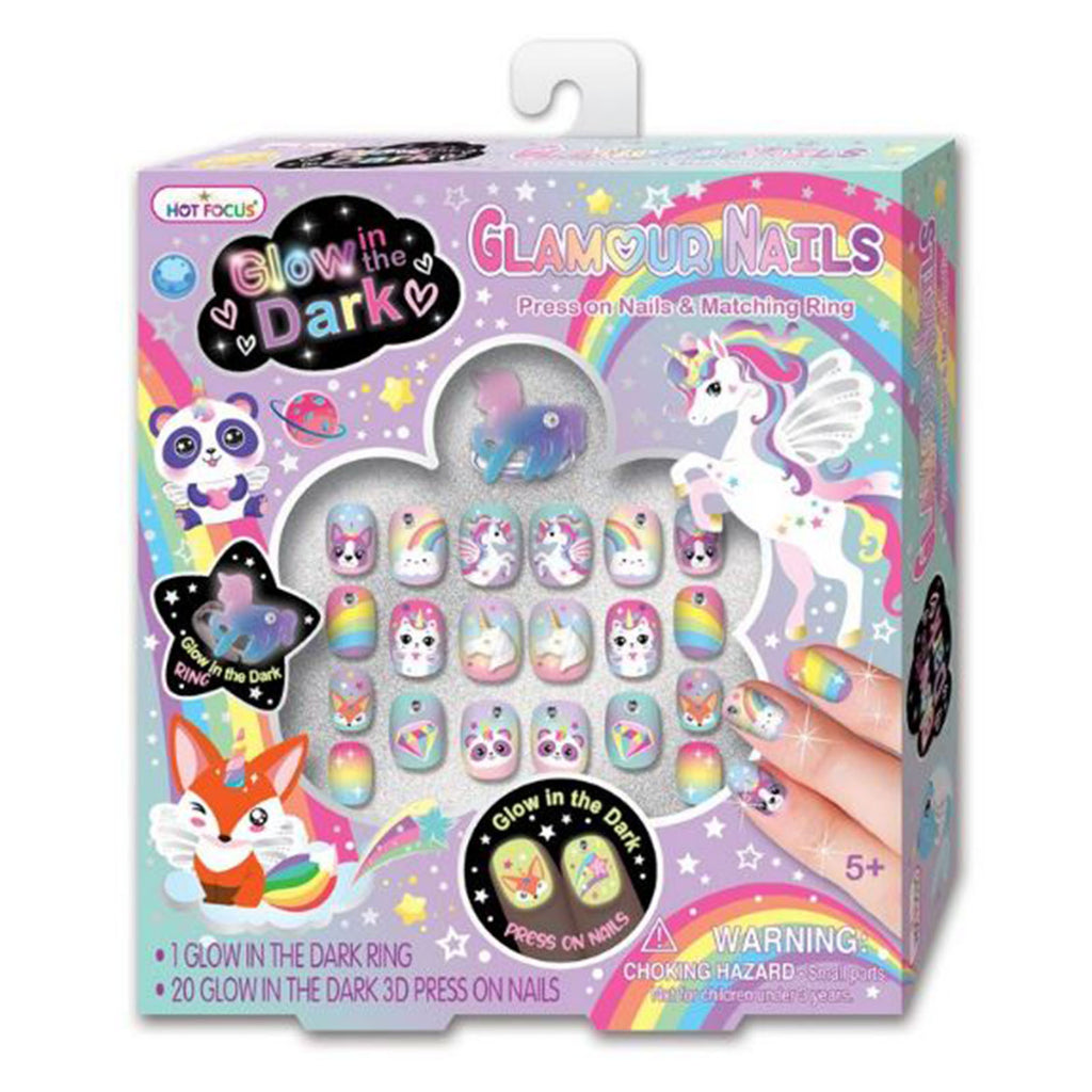 Hot Focus Rainbow Glamour Nails Glow In The Dark Cosmetic Set