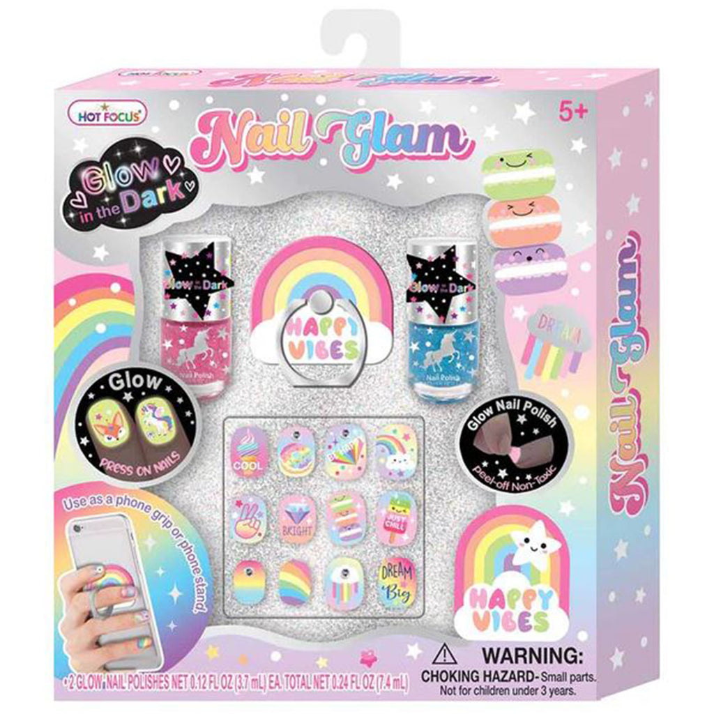 Hot Focus Rainbow Nail Glam Glow In The Dark Cosmetic Set
