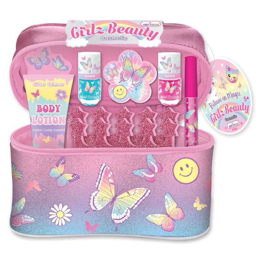 Hot Focus Tie Dye Butterfly Girlz Beauty Cosmetic Bag Set - Radar Toys