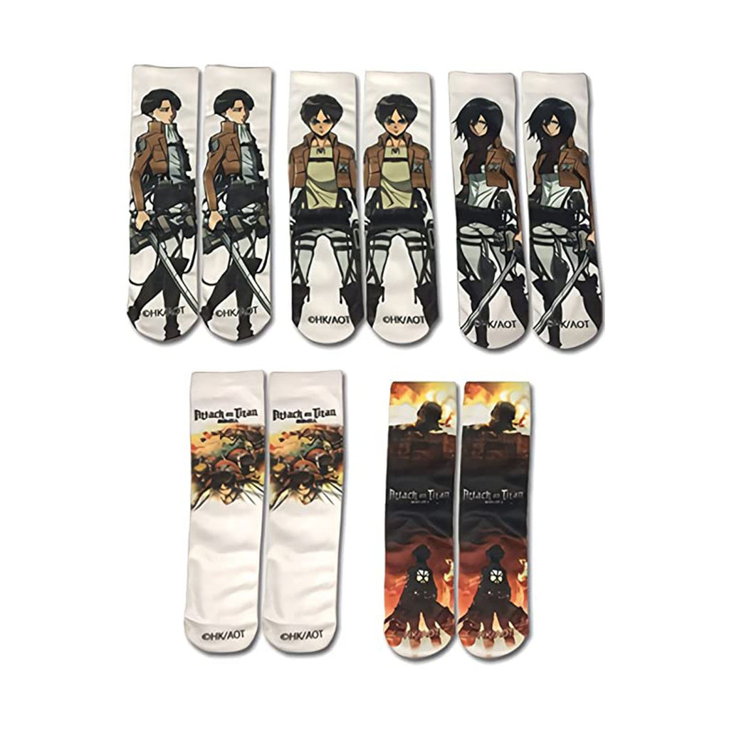 Attack On Titan Characters 5 Pairs Sublimated Crew Socks