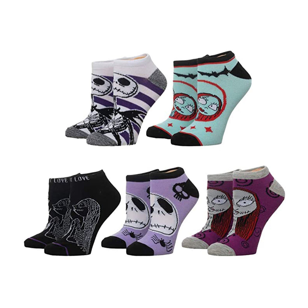 Bioworld Nightmare Before Christmas Jack And Sally Misfit Five Pair Youth Ankle Socks