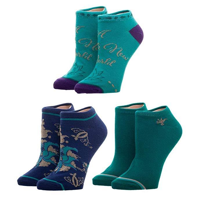 Disney Aladdin Junior Green Purple 3 Pairs Of Ankle Socks