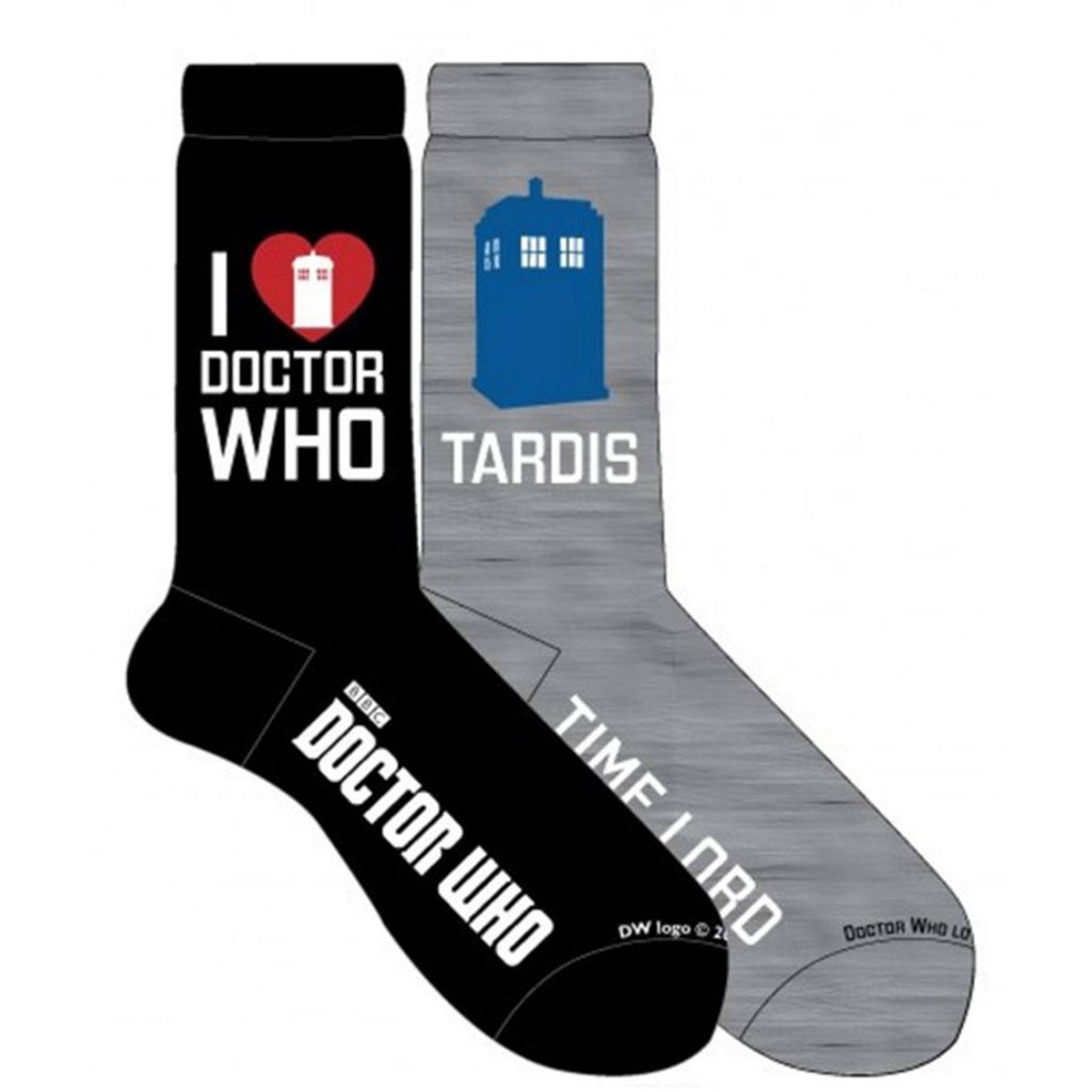 Doctor Who I Heart And Time Lord 2 Pairs Of Crew Socks