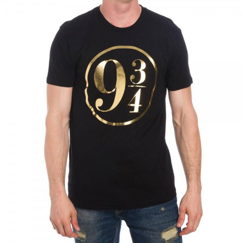 Harry Potter 9 3/4 Gold Foil Logo Men's Black Tee Shirt