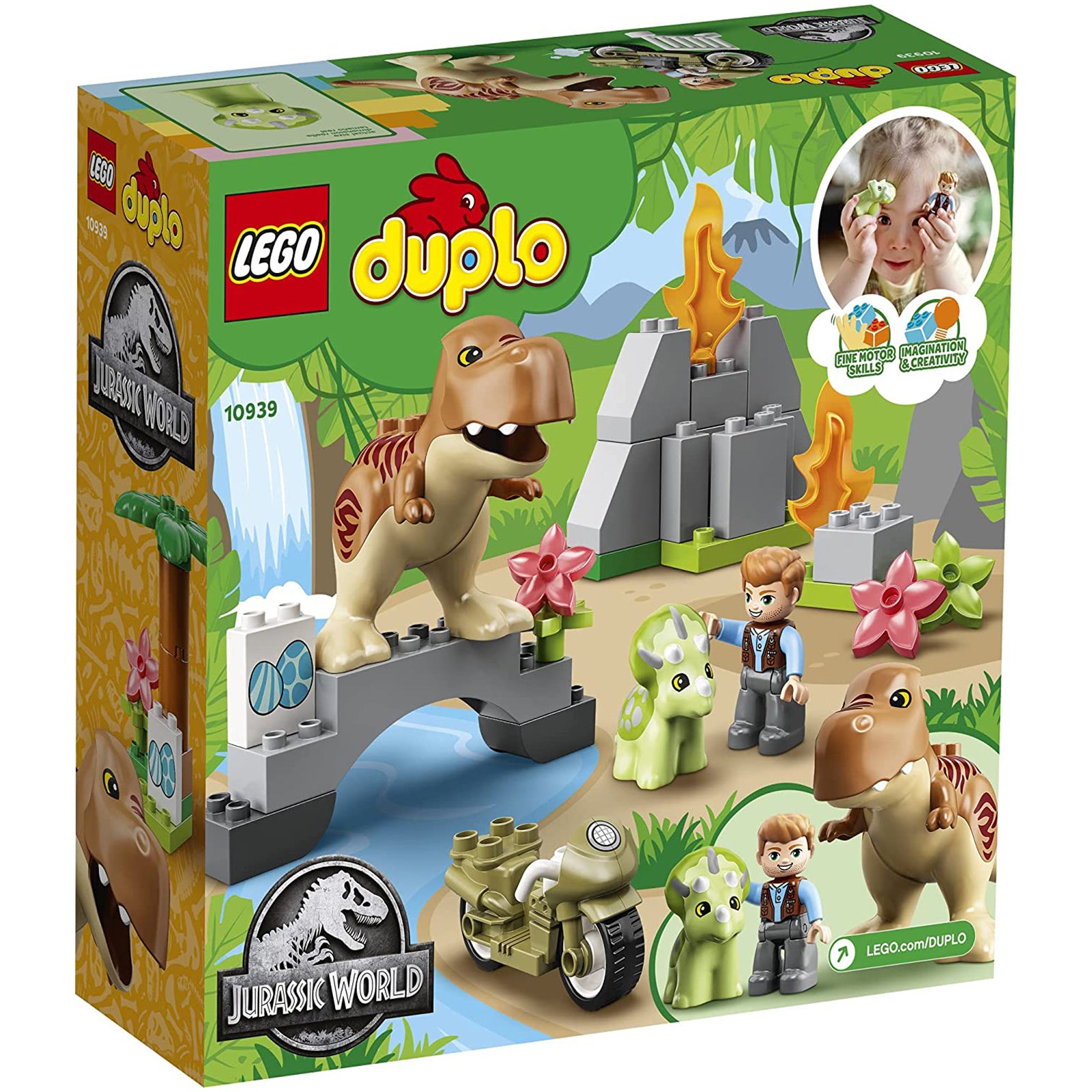 LEGO DUPLO Jurassic World T. rex and Triceratops Dinosaur Breakout 10939  Building Toy Set (36 Pieces) 