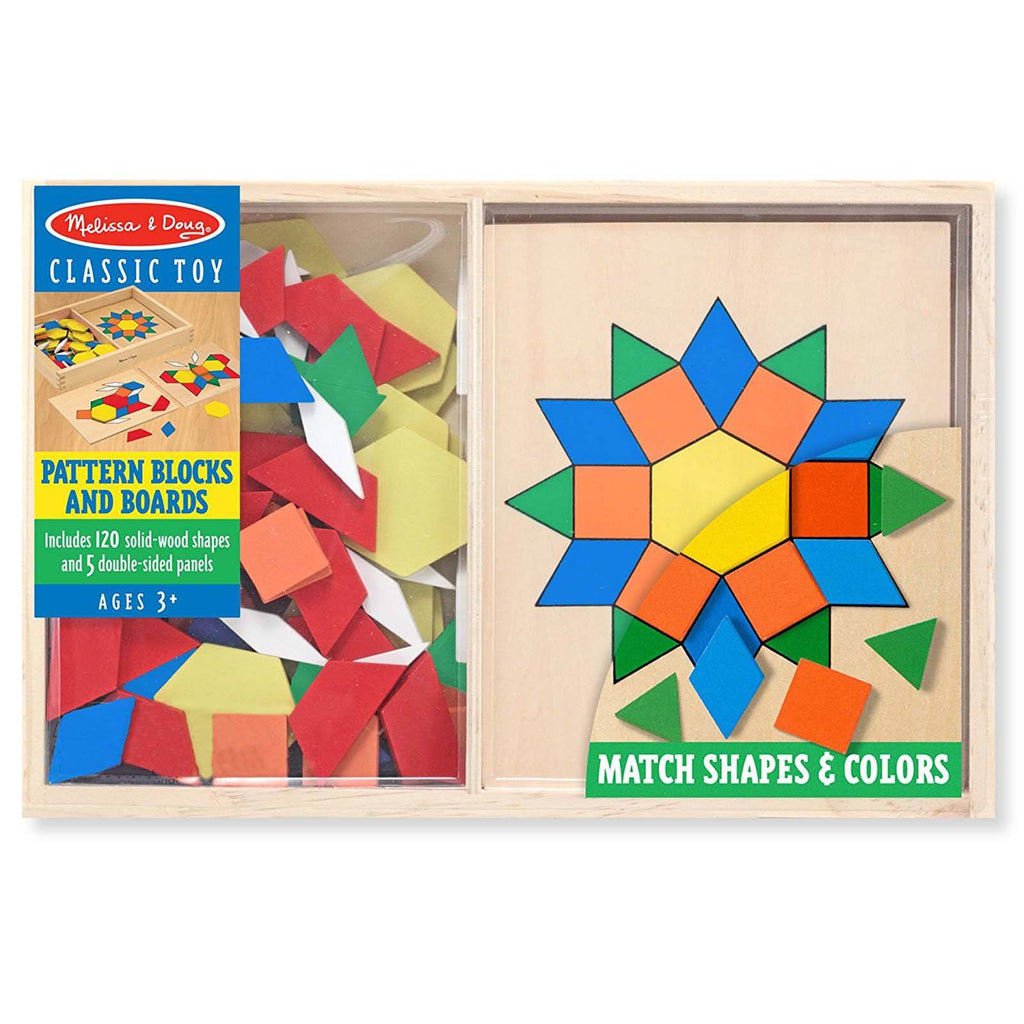 Melissa And Doug Wooden Classic Toy Pattern Blocks And Boards Set - Radar Toys