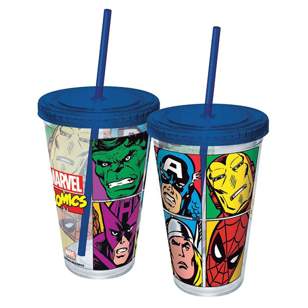 Marvel Comics Grid Blue Acrylic 16 oz. Travel Cup - Radar Toys