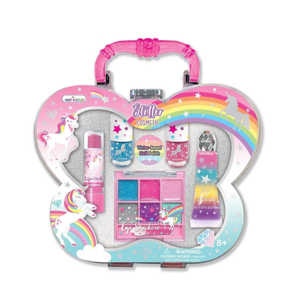 Hot Focus Glitter Cosmetic Unicorn Lip Gloss Lipstick Nail Polish Cosmetic Set