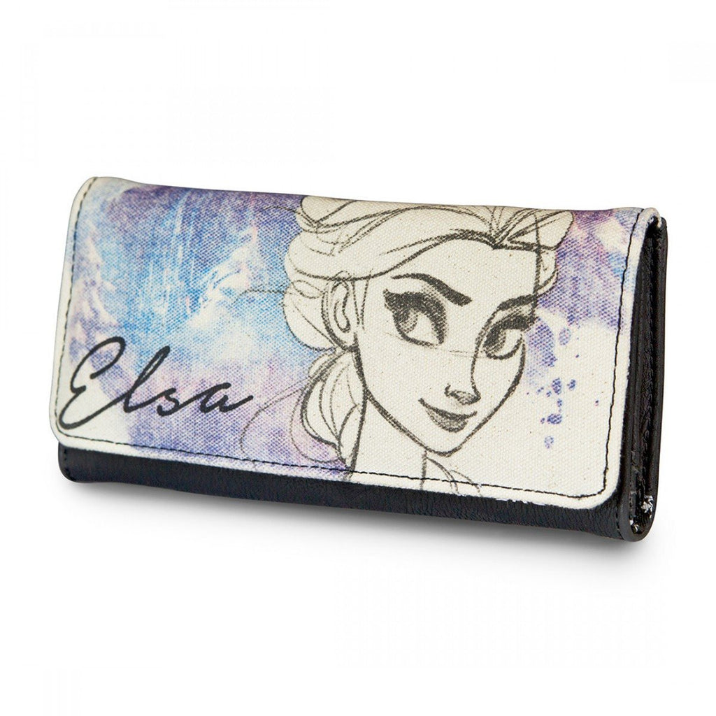 Frozen Elsa Hand Drawn Canvas With Faux Leather Wallet