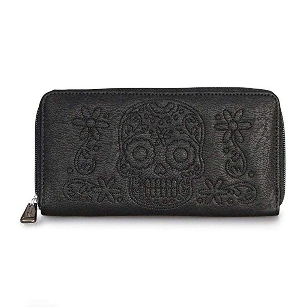 Loungefly Black Gray Sugar Skull Zip Around Wallet