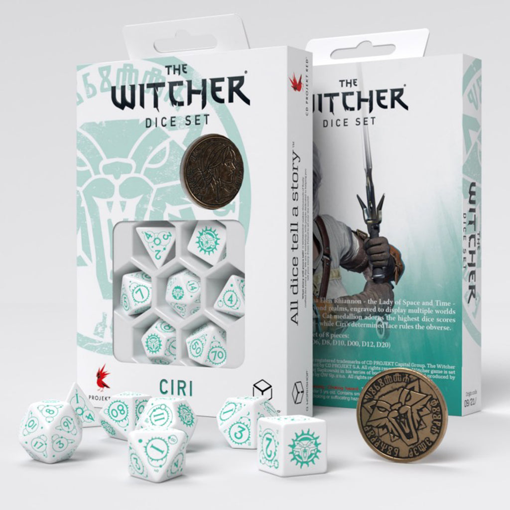 Q-Workshop The Witcher Ciri The Law Of Surprise 7 Piece Dice Set With Coin