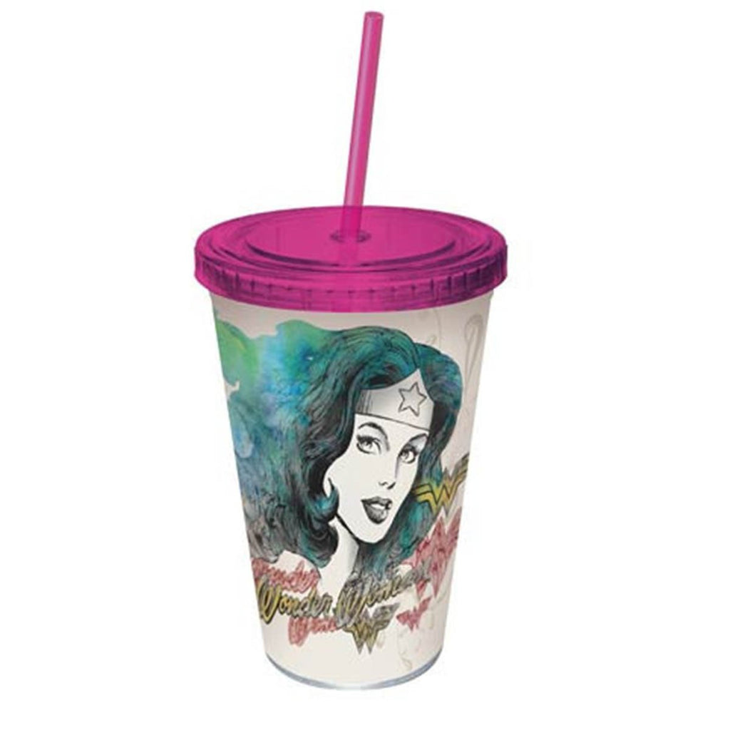 Wonder Woman Watercolor Sketch Acrylic 16 oz. Travel Cup